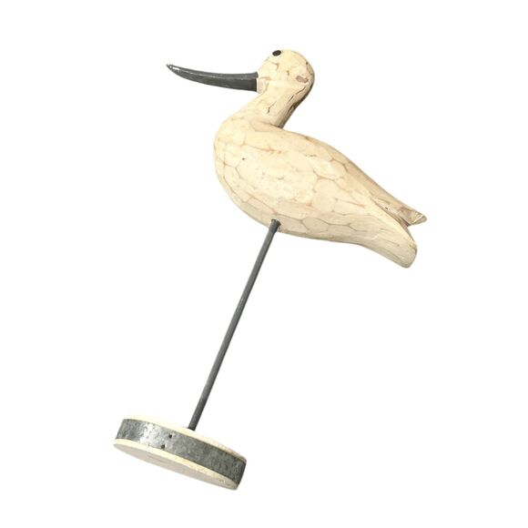 Standing Rustic White and Gray Wood Carved Bird Decoy Figurine - Picture 7 of 7